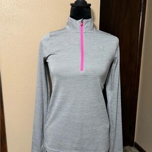 Under Armor Girls size YLG Heat Gear.      Gray Quarter-Zip Top with Pink Accent